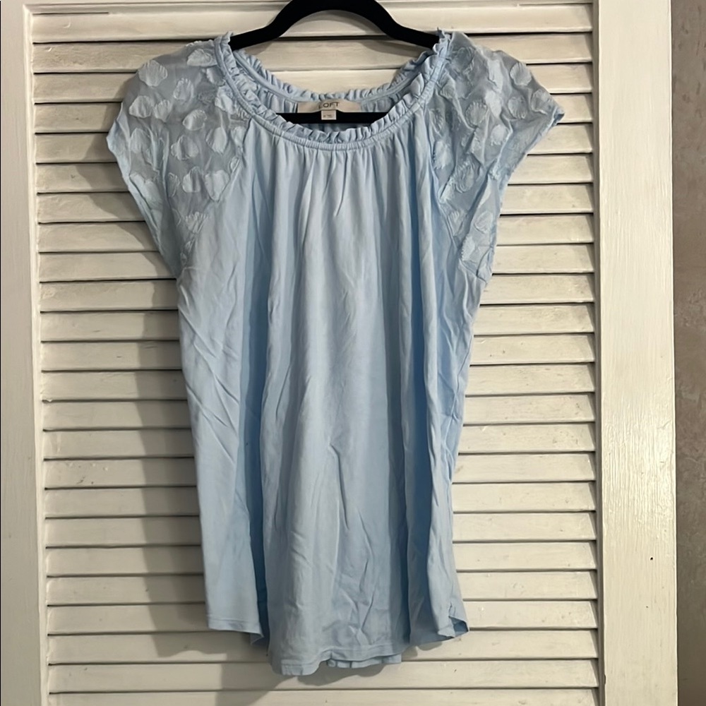 LOFT Blue Ruffled Cap Sleeve Blouse